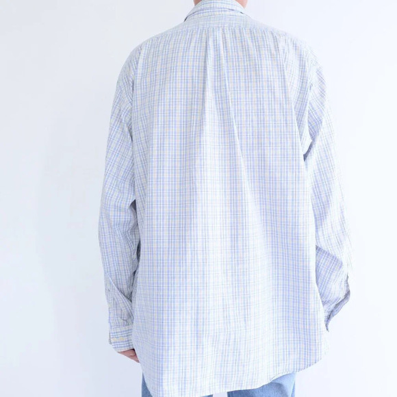 90S Ralph Lauren Yarmouth 100% Cotton Pinpoint Oxford Blue  & Yellow Plaid Shirt - Picture 2 of 12